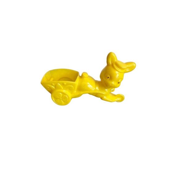 ROSBRO Vintage Yellow Easter Bunny with Wagon Plastic Toy Candy Cart - Picture 3 of 7